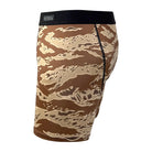 Side view of Battle Briefs Core Performance Boxer Briefs in Desert Tiger Stripe highlighting the athletic cut, wrap-around leg panels, and stretch fabric.