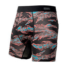Front view of Battle Briefs Core Performance Boxer Briefs in Miami Tiger Stripe featuring a colorful tiger stripe camouflage pattern, athletic cut, and performance stretch fabric.