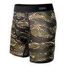 Front view of Battle Briefs Core Performance Boxer Briefs in OV Tiger Stripe featuring a no-ride athletic fit, plush waistband, and moisture-wicking performance fabric.