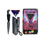 Black Triangle S4 G10 knife with hooked sheath, Raven Concealment IWB Overhook Strut, VHS case, and holographic Ninja Force sticker