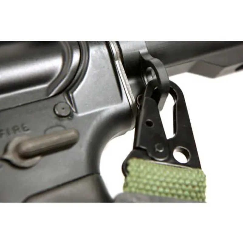 Blue Force Gear Sling Snap Hook mounted to rifle eyelet | Designed to fit tight sling points on H&K and SCAR platforms for secure, low-profile attachment