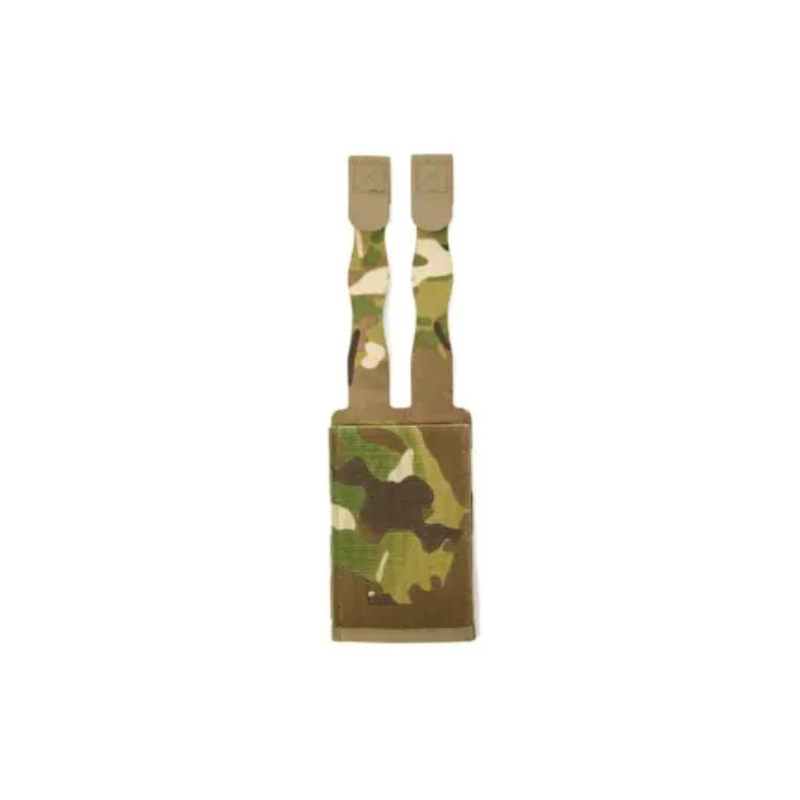 Back view of Blue Force Gear Ten-Speed® Single M4 Mag Pouch in Multicam showing Helium Whisper® MOLLE straps and ULTRAcomp™ backing for secure lightweight attachment.