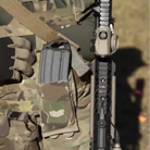 Blue Force Gear Ten-Speed® Single M4 Mag Pouch in Multicam shown mounted on tactical belt and plate carrier kit | Low-profile MOLLE rifle mag pouch with Ten-Speed elastic for secure retention in field use.