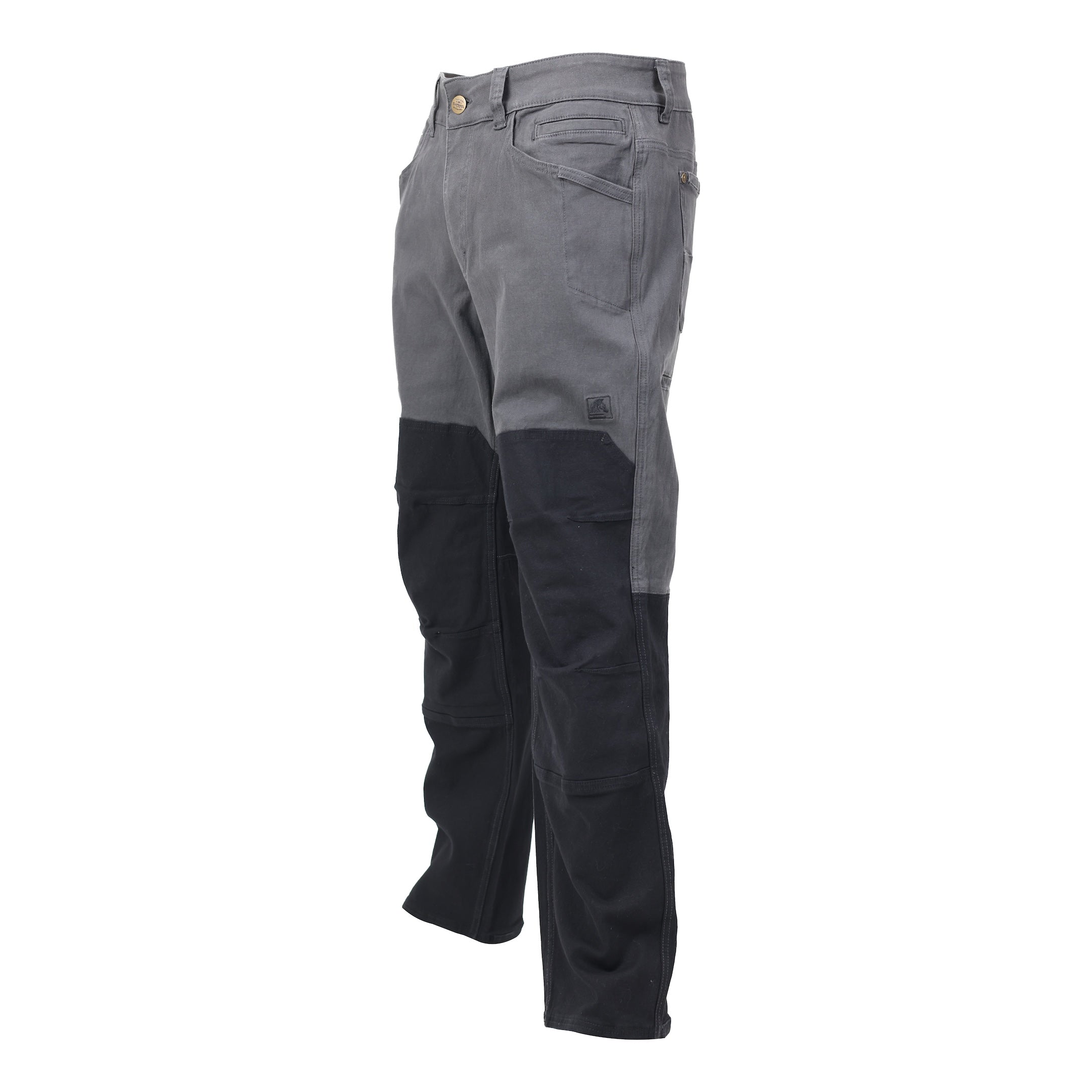 3/4 view of TD Braddock Tactical Pants in Charcoal Colorblock highlighting double-layered articulated knee panels and durable stretch canvas built for tactical workwear and range days