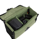 Bravo Co Buffer Block I in Drab opened to show the microfiber-lined interior, adjustable Velcro dividers, and organized camera gear storage.