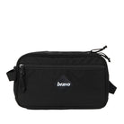 Front view of the Bravo Co Flee Block I in Black showing the compact tactical camera bag design, front zip pocket, and adjustable shoulder strap.