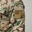 Detailed view of the loop patch panel on the bicep of the MultiCam tactical shooter shirt, perfect for attaching ID or morale patches during operations