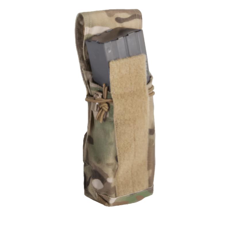 Crye Precision 152 Bottle Pouch configured to carry general-purpose equipment using the adjustable flap and bungee retention system.