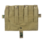 Rear view of Crye Precision AVS Detachable Flap M4 Flat in Multicam showing hook backing and attachment interface for direct mounting to Crye AVS and JPC plate carriers, low profile three magazine placard for streamlined tactical combat setups