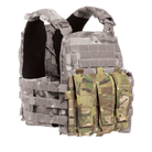 Crye Precision AVS Detachable Flap M4 mounted to a plate carrier, demonstrating integrated triple magazine storage and streamlined front loadout configuration.