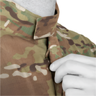 Close-up of the stand-up collar and hidden button placket on the Crye Precision FR Field Shirt in Multicam.