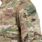 Close-up of the zippered expandable shoulder pocket on the Crye Precision FR Field Shirt in Multicam.