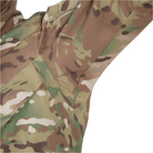 Detailed view of the sleeve on the Crye Precision FR Field Shirt in Multicam highlighting the durable flame-resistant fabric and articulated construction.