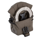 Crye Precision Frag Pouch configured as handcuff pouch mounted on tactical belt showing adjustable retention and one handed access