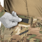 Detail view of Crye Precision G4 Combat Pants showing adjustable Velcro waist cinch tabs for a secure, custom fit. Built from VTX RIPSTOP™ stretch fabric for mobility, durability, and comfort in military, law enforcement, and range operations.