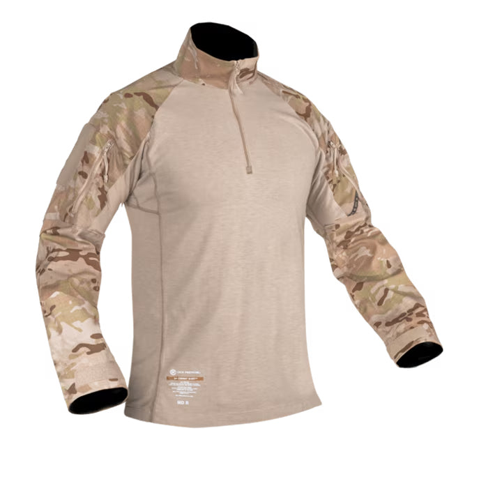 Crye Precision G4 Combat Shirt in Multicam Arid featuring a flame-resistant torso, lightweight stretch sleeves, and a quarter-zip tactical design.
