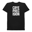 A black short-sleeve t-shirt with the words 'CRYE PRECISION' printed in bold white capital letters on the back, shown against a plain white background.