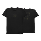 Black short-sleeve t-shirt shown from both front and back. The front features a small circular CP logo on the center chest, and the back features a large tonal Multicam Black CRYE PRECISION logo graphic print.