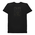 Black t-shirt with a graphic design of a Crye Precision logo filled in Multicam Black on a white background.
