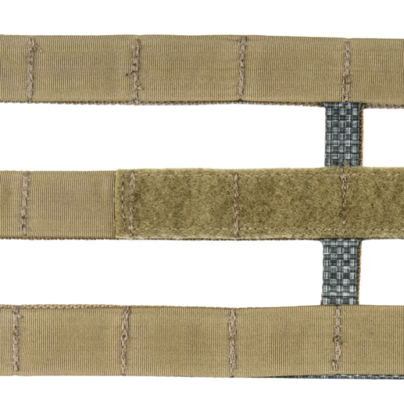 Detailed view of the Crye Precision R-Series 3-Band Structural Cummerbund showing reinforced three-row MOLLE webbing for pouch and accessory attachment.