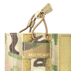 Detail view of the Crye Precision R-Series M4 Side Pouch highlighting the adjustable retention strap, pull tab, and cord lock system.