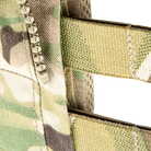Close-up detail of the Crye Precision R-Series Zip-On Pack Adapter showing reinforced attachment points, webbing loops, and construction features for secure pack integration.