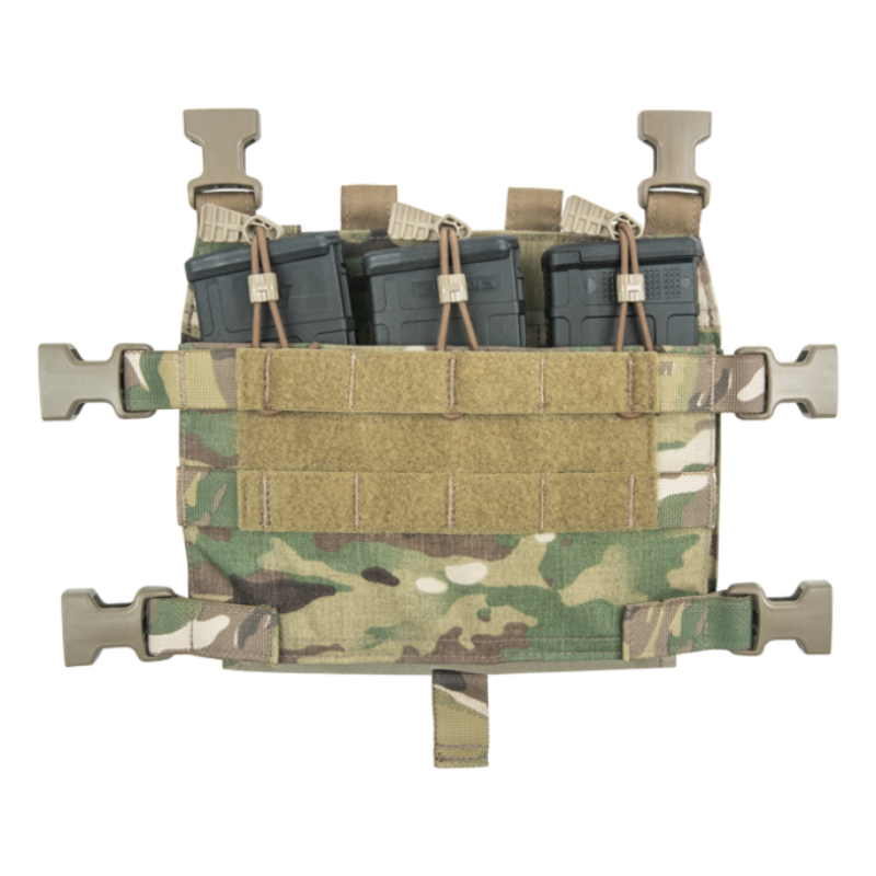 Crye Precision R Series M4 Jump Flap in Multicam modular chest rig placard holding three 30 round M4 magazines for scalable loadouts