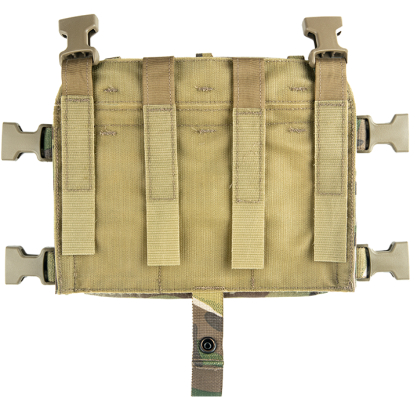 Rear view of Crye Precision R Series M4 Jump Flap in Multicam showing hook and loop backing and strap placement for chest rig integration