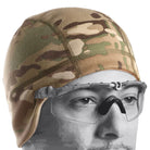 Crye Precision SkullCap MultiCam tactical cold weather beanie worn on head front view showing low profile helmet compatible fit and fleece construction