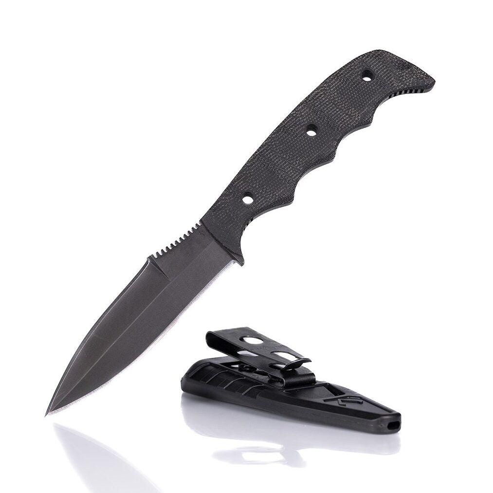 Dynamis Alliance x Winkler DYNAMIS double edge combat knife displayed beside injection molded IWB concealed carry sheath