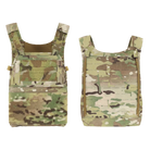 Two Multicam camouflage vests on a white background