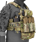 Fully kitted out Ferro Concepts FCPC Multicam Camouflage tactical vest with multiple pouches on a greyed out model