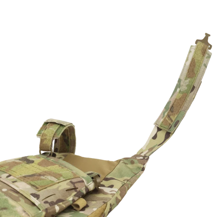 Multicam camouflage tactical plate carrier on a white background