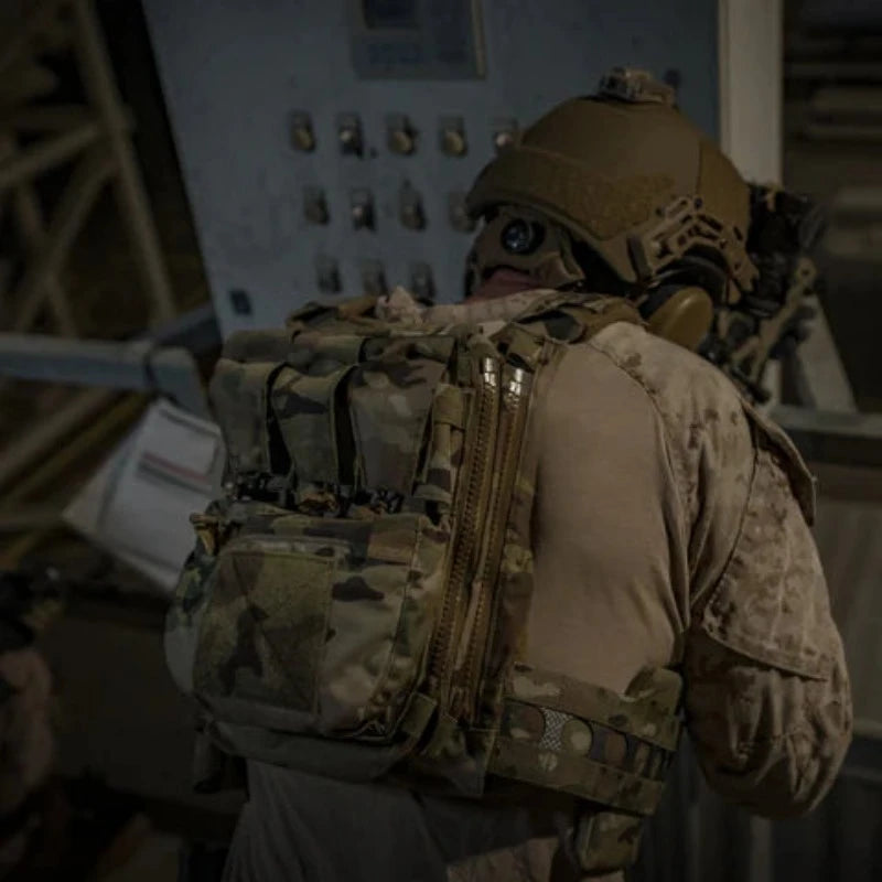 Operator wearing Ferro Concepts Back Panel Banger as part of a complete plate carrier setup during training and field operations
