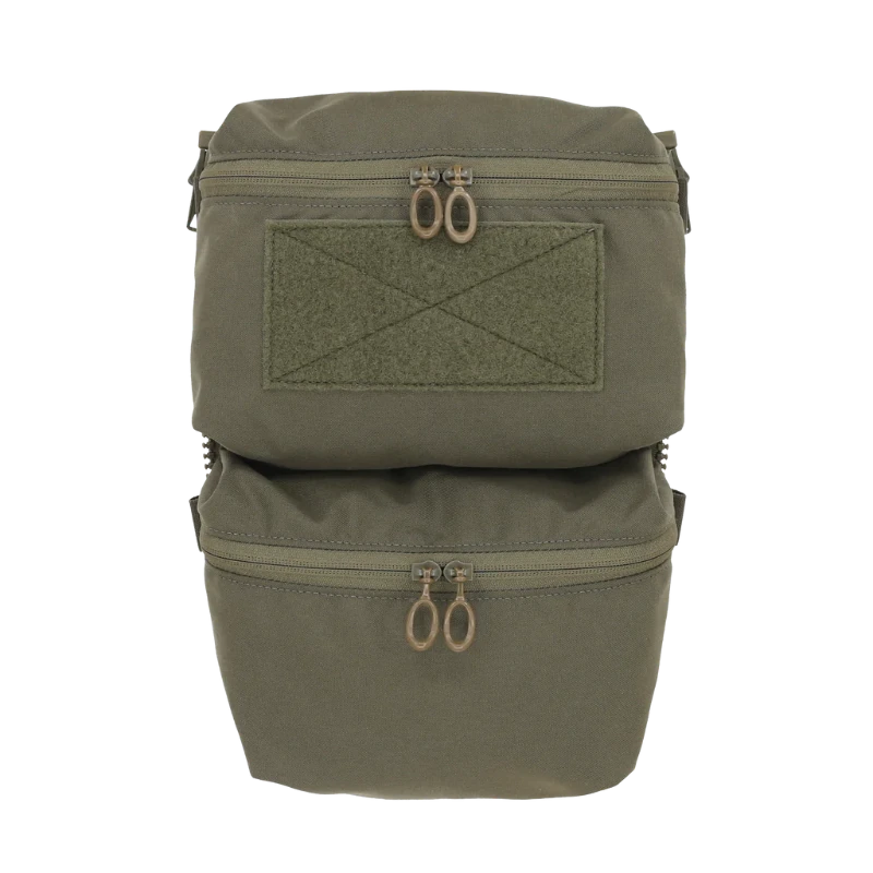 Ferro Concepts Back Panel Double Pouch Ranger Green featuring dual zippered storage compartments and low profile carrier integration