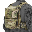 Angled view of Ferro Concepts Back Panel Double Pouch installed on carrier showing streamlined fit and stacked storage configuration