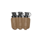 Rear view of Ferro Concepts Bang Insert Triple loaded with flashbangs showing adjustable bottom straps for custom fitment of 40mm rounds and breaching devices, modular tactical pouch insert with elastic retention for loop lined GP pouches and duty loadouts made in the USA