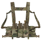 Ferro Concepts Chesty Rig Harness Wide in MultiCam shown fully kitted with magazines and pouches. Modular chest rig harness compatible with Slickster and ADAPT platforms. Built for mission-ready tactical loadouts and range training setups.
