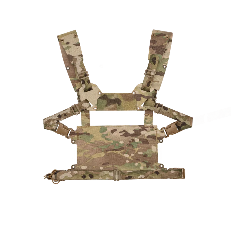 Rear view of the Ferro Concepts Chesty Rig Mini V2 in MultiCam showing the upgraded H-harness and adjustable shoulder strap system.