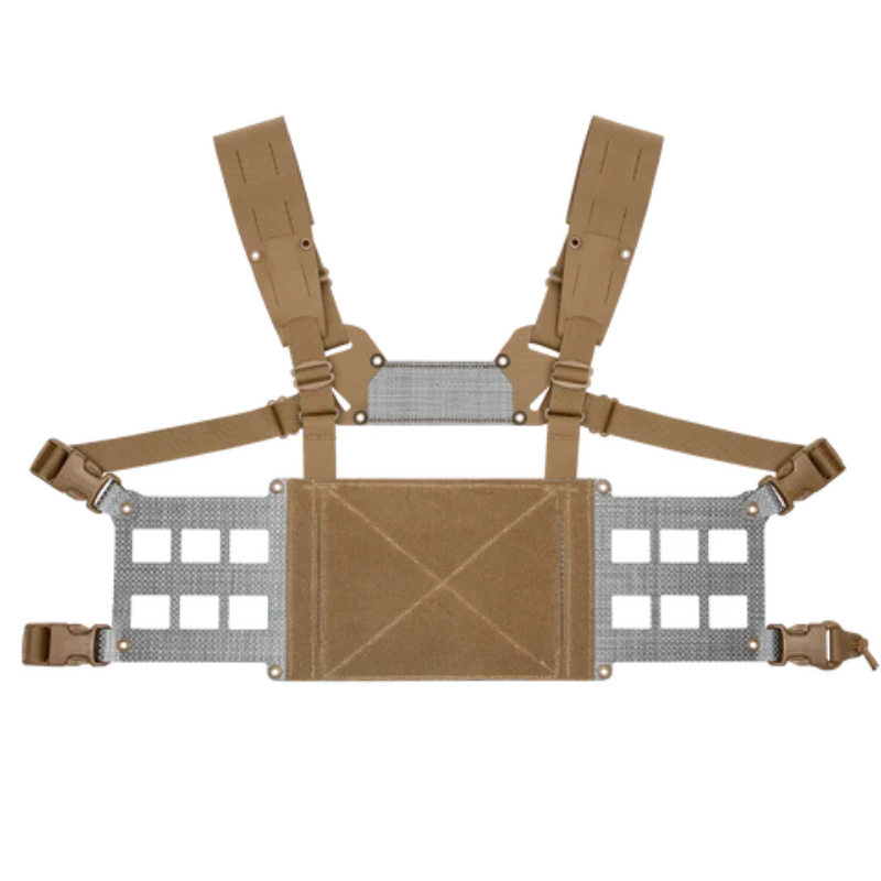 Coyote Brown Ferro Concepts Chesty Rig Wide V2 with expanded MOLLE side panels and wide-format chest rig platform for modular loadouts.