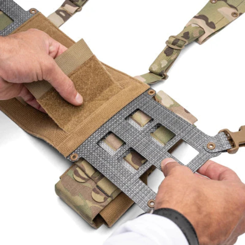 Close-up of the Ferro Concepts Chesty Rig Wide V2 rigid MOLLE side panel showing reinforced construction and expanded mounting space.