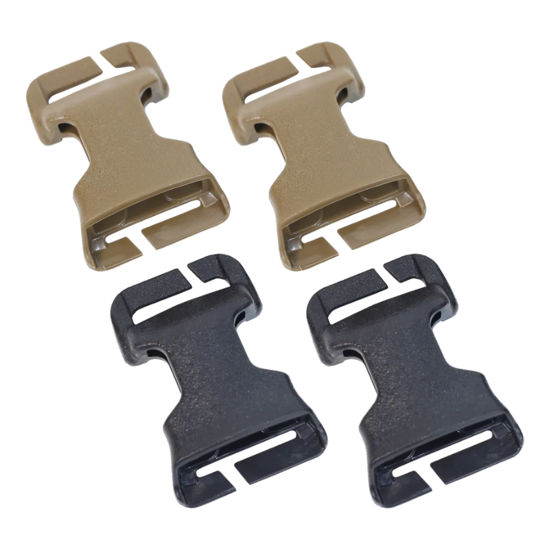 Ferro Concepts ITW QASM Chest Rig Attachment Kit showing both Black and Coyote 1 inch Quick Attach Surface Mount buckles for chest rig and plate carrier integration