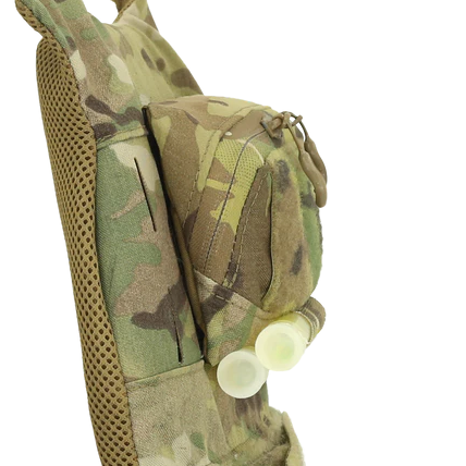 Side view of Ferro Concepts MOLLE Admin Panel showing low profile design, internal storage capacity, and Tweave Durastretch expansion panel