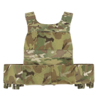 Back view of the Ferro Concepts Slickster Plate Carrier in MultiCam showing the rear plate pocket, loop Velcro panel for ID patches, and laser-cut slots at the bottom for attaching accessories like tourniquets. The mesh-lined plate bag provides comfort and breathability while the adjustable cummerbund ensures a secure, low-profile fit. Ideal for modular tactical setups, covert missions, and adaptable combat operations