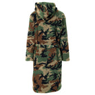 Back view of an M81 Woodland Camouflage-patterned robe on a white background