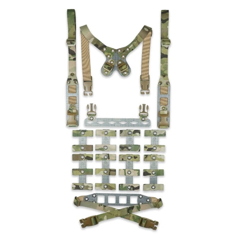 GBRS Group Modular Chest Rig in Multicam showing modular joint system and customizable low profile chest rig configuration