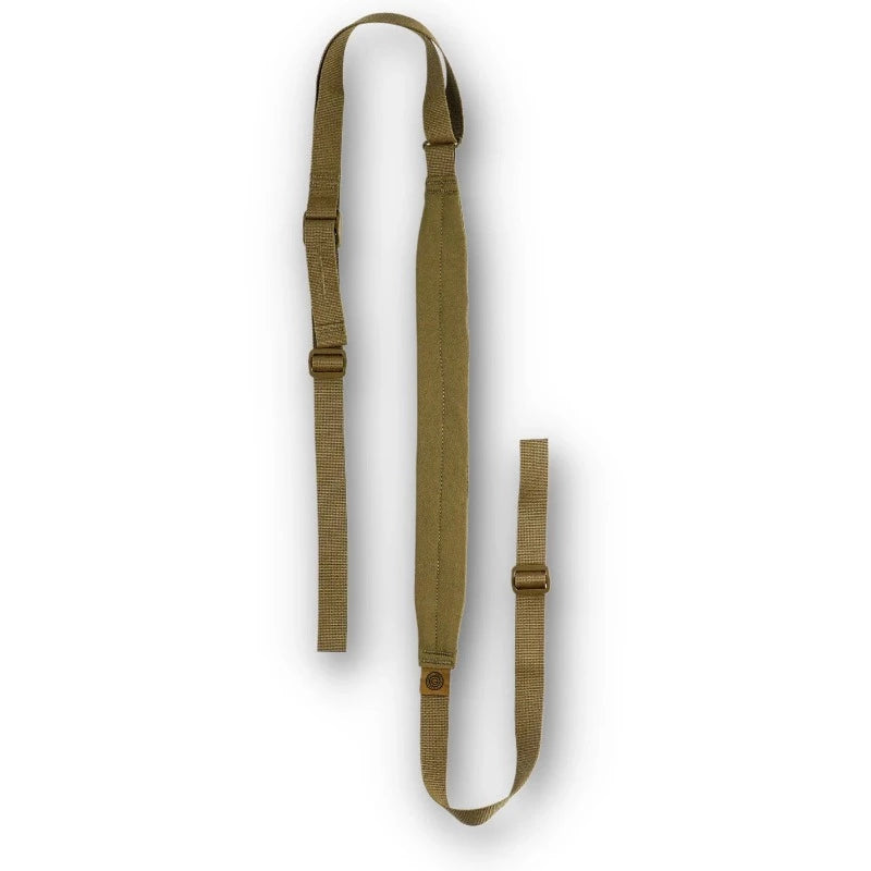 GBRS Group SBS Sling in Coyote Brown shown in a clean product image, featuring the minimalist two-point adjustable sling system with 40 inch lead, 20 inch tail, 16 inch Tweave comfort pad, and streamlined construction ideal for modern rifle setups.