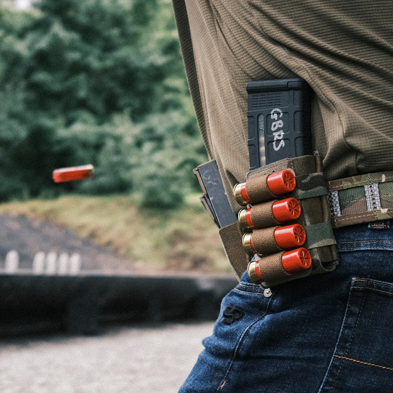 GBRS Group Shotgun Shell Sleeve being used during shotgun reload drill showing secure shell retention and smooth draw