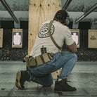 GBRS Group Single Rifle Mag Pouch mounted on tactical belt with magazine inserted | Laser-cut Squadron laminate low-profile belt/MOLLE pouch for 5.56 and 7.62 mags, 4" poly elastic retention and removable bungee for fast, snag-free reloads.