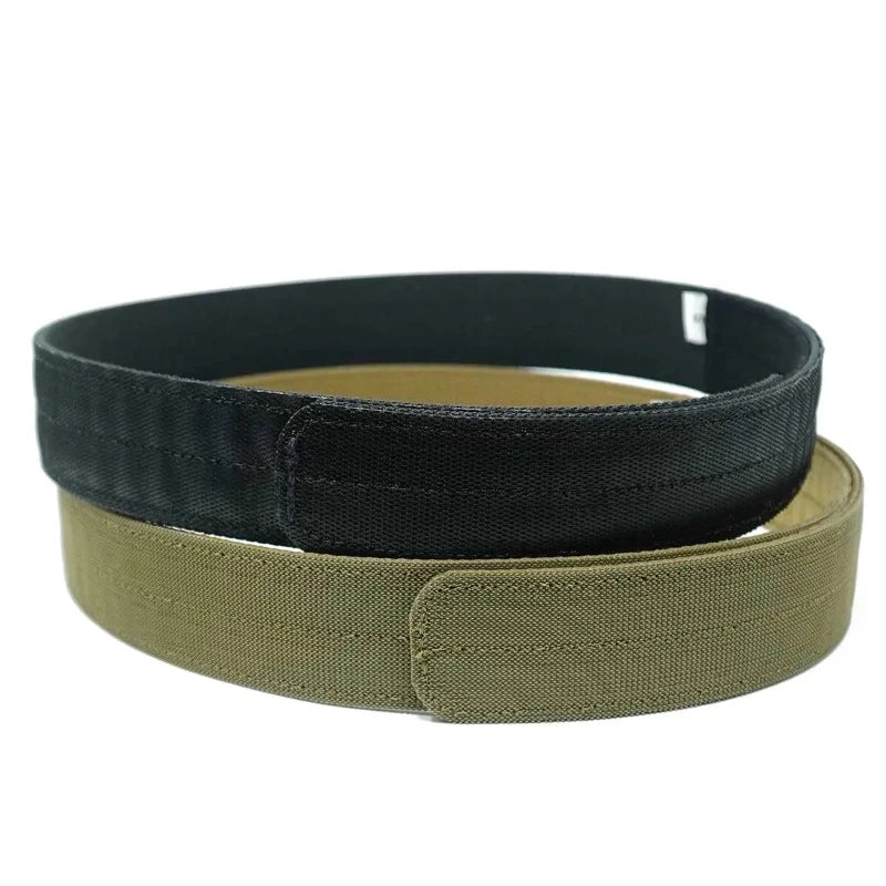 GBRS Group V3 Inner Belt 1.5 inch EDC belt shown in Black and Coyote Brown, rigid scuba webbing inner belt for IWB holster support, concealed carry setups, and compatibility with Assaulter Belt System V1 V2 V3 tactical battle belts made in the USA